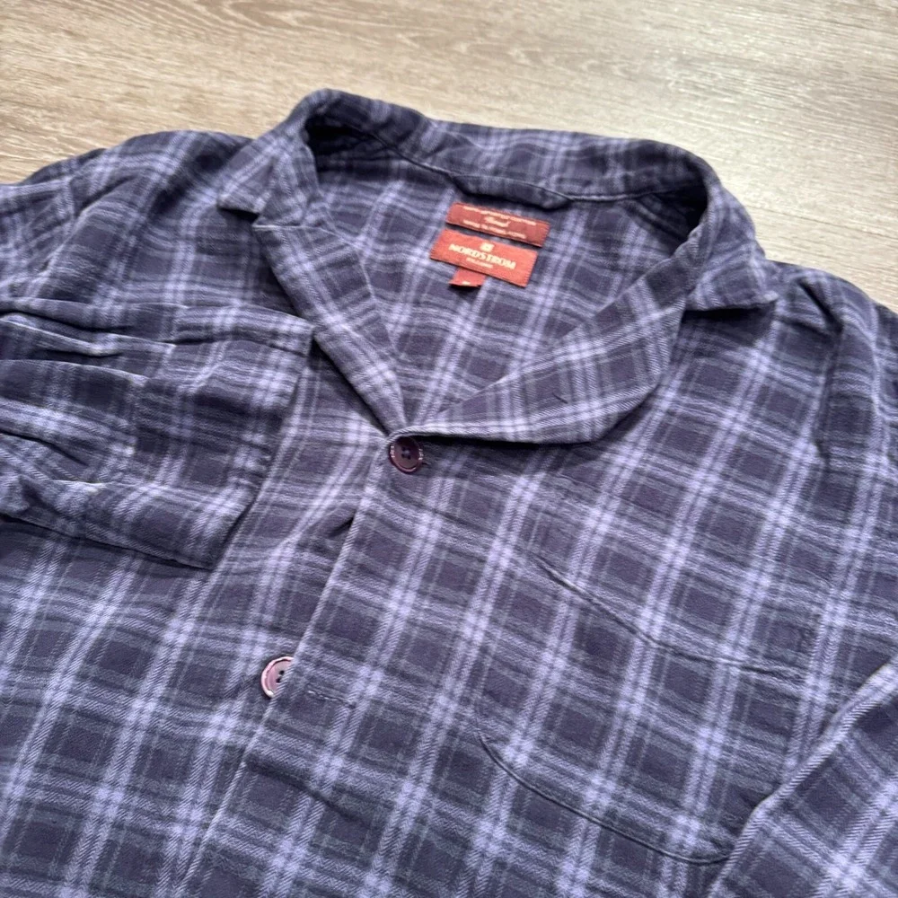 Nordstrom Pajama Top Women M Purple Plaid‎ Cotton Flannel Sleep Shirt Loungewear